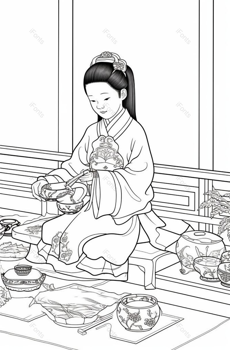 倒茶一个古装孩子儿童学习上色线稿,插画/手绘图,插画/手绘图库,插画/手绘图下载,插画/手绘